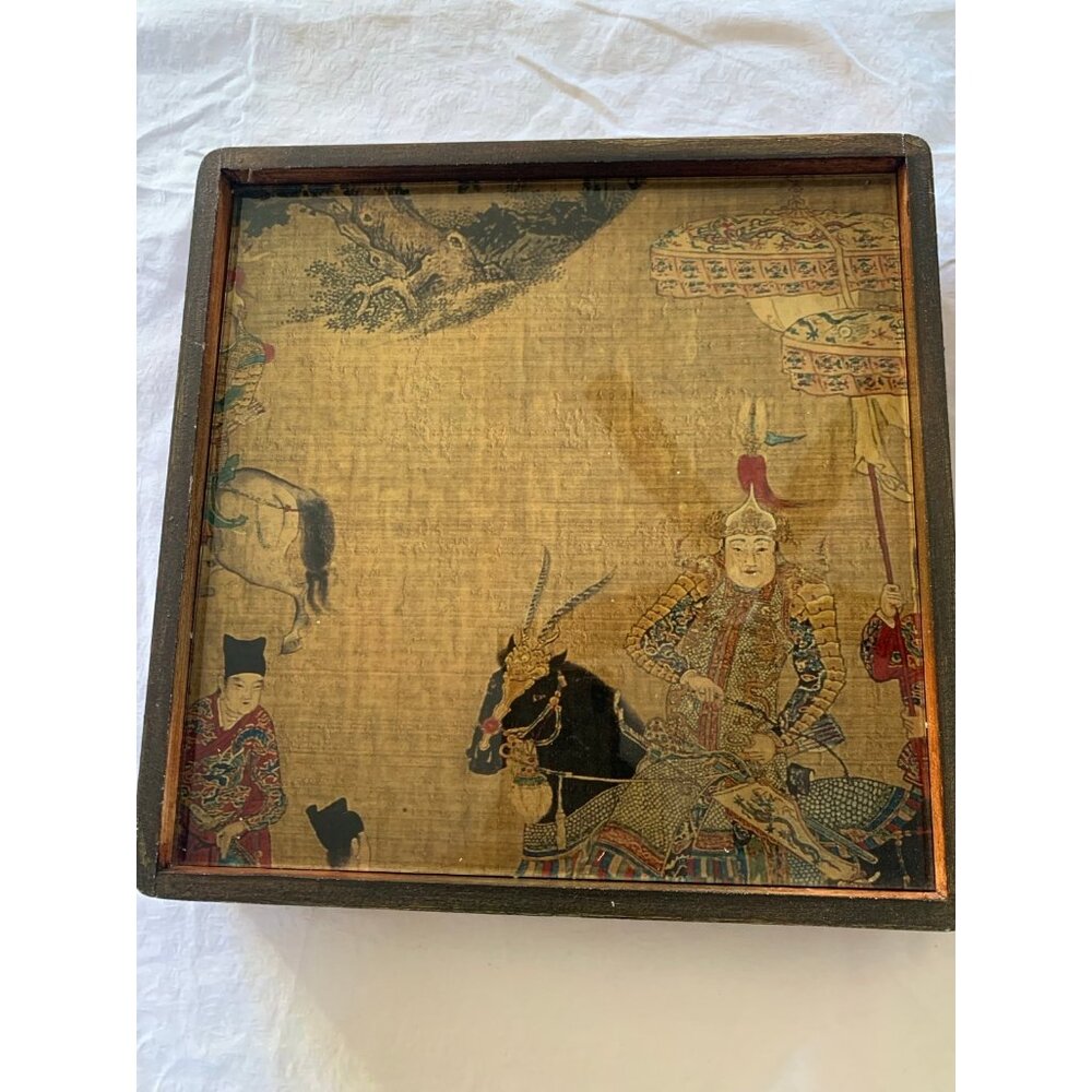 Vintage Set 3 wooden Oriental Painted Art Plaques